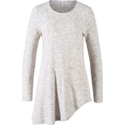 Asymetryczny shirt z długim rękawem z kolekcji Maite Kelly bonprix jasnoszary melanż. Szare koszulki damskie bonprix, bez wzorów, z asymetrycznym kołnierzem. Za 99,99 zł.