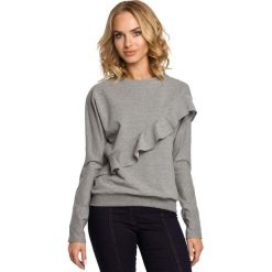 Bluzy sportowe damskie: Szara Bluza Sportowa z Asymetryczną Falbanką