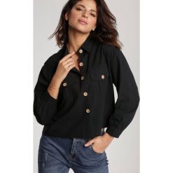 Czarna Koszula Galena. Czarne bluzki damskie Renee, do pracy, xl, bez wzorów, eleganckie, z wykładanym kołnierzem, z krótkim rękawem. Za 69,99 zł.