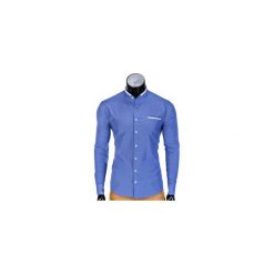 KOSZULA MĘSKA ELEGANCKA Z DŁUGIM RĘKAWEM K389 - NIEBIESKA. Niebieskie koszule męskie na spinki marki Ombre Clothing, m, z materiału, z kontrastowym kołnierzykiem, z długim rękawem. Za 59,00 zł.