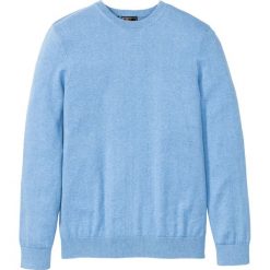 Sweter z okrągłym dekoltem i kaszmirem bonprix jasnoniebieski melanż. Niebieskie swetry męskie bonprix, s, bez wzorów, z kaszmiru, z okrągłym kołnierzem, bez kaptura. Za 109,99 zł.
