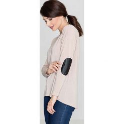 Beżowy Sweter z Łatami na Rękawach. Brązowe piżamy damskie Molly.pl, na jesień, s, bez wzorów, ze skóry, z długim rękawem, długie, bez kaptura. Za 79,90 zł.