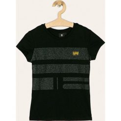 G-Star Raw - T-shirt dziecięcy 128-164 cm. Czarne bluzki dziewczęce G-Star RAW, z nadrukiem, z bawełny, z okrągłym kołnierzem, z krótkim rękawem, krótkie, bez kaptura. W wyprzedaży za 89,90 zł.