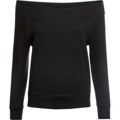 Bluza dresowa z dekoltem "carmen" bonprix czarny. Czarne bluzy damskie bonprix, bez wzorów, z dresówki, bez rękawów, bez kaptura. Za 42,99 zł.