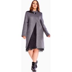 Wełniana kurtka z dodatkiem kaszmiru szary. Szare kurtki damskie Tagless, plus size, bez wzorów, z poliesteru, bez kaptura. Za 733,06 zł.