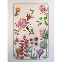Kąpielówki męskie: Ręcznik plażowy „Flores Salvajes” w kolorze beżowym ze wzorem – 150 x 90 cm