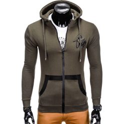 Bluzy męskie: BLUZA MĘSKA ROZPINANA Z KAPTUREM B766 - KHAKI