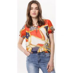 Pomarańczowa Bluzka Twinkling. Pomarańczowe bluzki damskie Born2be, xl, bez wzorów, bez kołnierzyka, z krótkim rękawem. Za 29,99 zł.