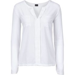 Shirt bluzkowy bonprix biały. Białe t-shirty damskie bonprix, bez wzorów, z tkaniny, eleganckie, z koszulowym kołnierzykiem. Za 79,99 zł.