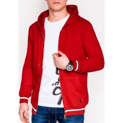 Bluza męska rozpinana z kapturem B912 - czerwona. Czerwone bluzy męskie Ombre Clothing, s, bez wzorów, z bawełny, z kapturem, bez rękawów, z kapturem. Za 49,00 zł.