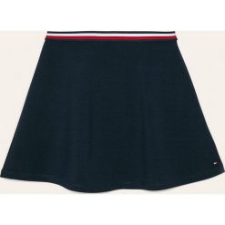 Tommy Hilfiger - Spódnica dziecięca 128-176 cm. Niebieskie spódniczki dziewczęce TOMMY HILFIGER, z aplikacjami, z elastanu, z podwyższonym stanem, mini, rozkloszowane. Za 269,90 zł.