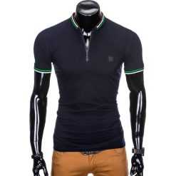 KOSZULKA MĘSKA POLO BEZ NADRUKU S916 - GRANATOWA. Niebieskie koszulki polo męskie Ombre Clothing, s, z nadrukiem, bez rękawów. Za 34,99 zł.