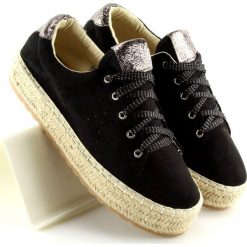 Trampki espadryle czarne BB01P Black. Czarne espadryle damskie ButyModne, bez wzorów, z tkaniny, na sznurówki. W wyprzedaży za 99,00 zł.
