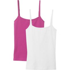 Top (2 szt.) bonprix fioletowa orchidea + biały. Białe bluzki dziewczęce bonprix, na lato, bez wzorów, z elastanu, bez kołnierzyka, bez rękawów, bez kaptura. Za 35,98 zł.