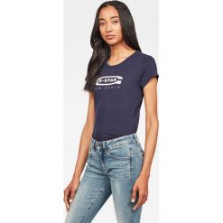 G-Star Raw - Top. Niebieskie bluzki damskie G-Star RAW, s, z nadrukiem, z bawełny, z okrągłym kołnierzem. W wyprzedaży za 99,90 zł.