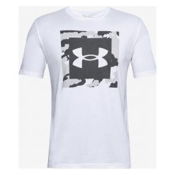 Under Armour Camo Box Logo Koszulka Biały. Białe podkoszulki męskie Under Armour, l, z nadrukiem, z bawełny, bez kołnierzyka, z krótkim rękawem, krótkie. Za 119,95 zł.