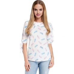 Ecru Bluzka z Rozcięciem i Wiązaniem na Rękawach Model 1. Podkoszulki damskie Molly.pl, s, bez wzorów, z tkaniny, eleganckie, bez kołnierzyka, z krótkim rękawem. Za 112,90 zł.