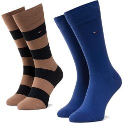 Zestaw 2 par wysokich skarpet męskich TOMMY HILFIGER - 342021001 Brown/Blue 037. Pomarańczowe skarpetki męskie TOMMY HILFIGER, bez wzorów, z elastanu. Za 49,00 zł.