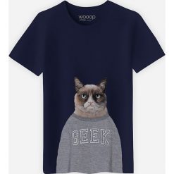 Koszulka "Grumpy Cat" w kolorze granatowym. Niebieskie koszulki męskie Wooop, xxl, z nadrukiem, z bawełny, z okrągłym kołnierzem, bez rękawów. W wyprzedaży za 59,95 zł.