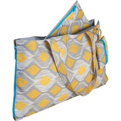 Shopper bag damskie: Torba wielofunkcyjna w kolorze żółto-szarobrązowym – 50 x 30 cm