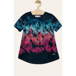 Desigual - T-shirt dziecięcy 104-164 cm. Niebieskie bluzki dziewczęce Desigual, z nadrukiem, z bawełny, z okrągłym kołnierzem, z krótkim rękawem, krótkie, bez kaptura. Za 169,90 zł.