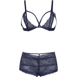 Biustonosz z trójkątnymi miseczkami "ouvert" + figi "ouvert" bonprix niebieski. Niebieskie figi damskie marki bonprix, w paski, ze skóry. Za 37,99 zł.