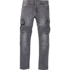 Dżinsy ze stretchem w stylu biker Slim Fit Straight bonprix szary denim. Szare jeansy męskie bonprix, m, bez wzorów. Za 79,99 zł.