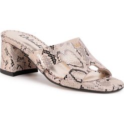 Klapki R.POLAŃSKI - 1097 Beżowo-Czarny Snake. Brązowe klapki damskie R.Polański, bez wzorów, ze skóry, bez obcasa, na obcasie. Za 269,00 zł.