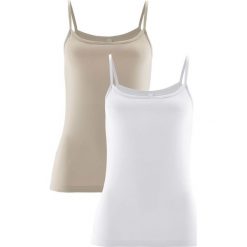 Top (2 szt.) bonprix cielisty + biały. Białe topy damskie bonprix, z okrągłym kołnierzem. Za 49,98 zł.