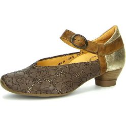 Buty ślubne damskie: Skórzane czółenka "Aida" w kolorze ciemnobrązowo-złotym