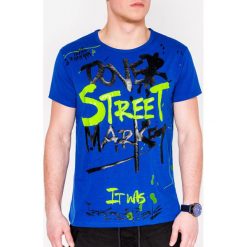 T-shirt męski z nadrukiem S1096 - niebieski. Niebieskie t-shirty męskie Ombre Clothing, s, z nadrukiem, z bawełny, bez kołnierzyka. Za 13,99 zł.