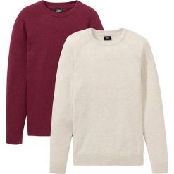 Sweter (2 szt.) bonprix naturalny + czerwony rododendron melanż. Brązowe swetry męskie bonprix, xl, bez wzorów, z okrągłym kołnierzem, bez kaptura. Za 149,98 zł.