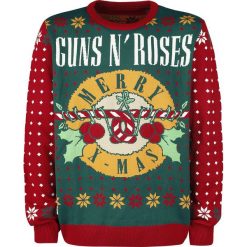 Guns N' Roses Holiday Sweater Sweter z dzianiny czerwony/zielony. Czerwone swetry klasyczne męskie Guns N' Roses, xl, z dzianiny, z klasycznym kołnierzykiem. Za 184,90 zł.