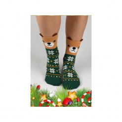 Świąteczne skarpetki z misiem. Brązowe skarpetki damskie marki Candysox.pl. Za 30,00 zł.