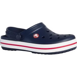 Crocs - Klapki Crocband. Niebieskie klapki damskie Crocs, bez wzorów, z materiału, bez obcasa, na obcasie. W wyprzedaży za 159,90 zł.