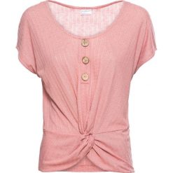 Shirt z domieszką lnu bonprix rabarbarowy. Koszulki damskie bonprix. Za 74,99 zł.