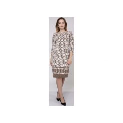 Sukienka we wzory, SUK005 mocca/ecru MKM. Pomarańczowe sukienki damskie marki Mkm swetry, s, bez wzorów, z dzianiny, bez rękawów, bez kaptura. Za 145,00 zł.