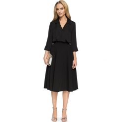 NADIA Bluzka koszulowa z zakładką - czarna. Czarne bluzki damskie Stylove, s, bez wzorów, z elastanu, z koszulowym kołnierzykiem, bez rękawów. Za 119,00 zł.