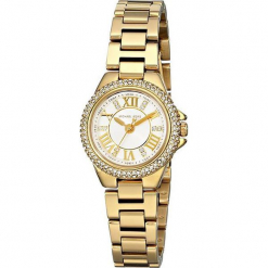 Zegarek kwarcowy "Mini Camille" w kolorze biało-złotym. Żółte, analogowe zegarki damskie marki Michael Kors, ze stali. W wyprzedaży za 522,95 zł.