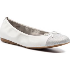 Baleriny TAMARIS - 1-22129-22 White 100. Szare baleriny damskie Tamaris, bez wzorów, ze skóry, bez obcasa, na płaskiej podeszwie. W wyprzedaży za 179,00 zł.