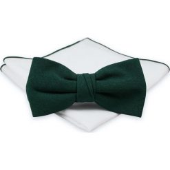 Zielona Gładka Mucha z Białą Poszetką -CHATTIER- Męska, Jednokolorowa MUCH0508. Żółte muszki męskie Chattier, na imprezę, w paski, eleganckie. Za 44,00 zł.
