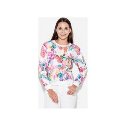 Bluza K282 Kwiaty. Szare bluzy damskie KATRUS, m, z nadrukiem, z dzianiny, z długim rękawem, długie, bez kaptura. Za 99,00 zł.