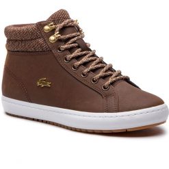 Sneakersy LACOSTE - Straightset Insulatec3182 Caw 7-36CAW0045B18 Brw/Wht. Pomarańczowe półbuty damskie marki Lacoste, bez wzorów, ze skóry, bez obcasa, na płaskiej podeszwie, bez zapięcia. W wyprzedaży za 359,00 zł.
