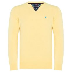 Sweter w kolorze żółtym. Żółte swetry męskie Denim Culture, s, z haftami, z bawełny, bez kołnierzyka, bez kaptura. W wyprzedaży za 114,95 zł.
