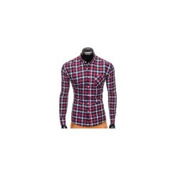 KOSZULA MĘSKA W KRATĘ Z DŁUGIM RĘKAWEM K397 - GRANATOWY/CZERWONY. Czerwone koszule męskie na spinki marki Ombre Clothing, m, z długim rękawem. Za 69,00 zł.