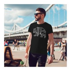Niedźwiedź kreski męski tshirt koszulka czarna. Czarne koszulki męskie One mug a day, s, z nadrukiem, z bawełny, bez kołnierzyka, krótkie. Za 85,00 zł.