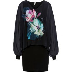 Sukienka shirtowa w kwiaty bonprix czarny w kwiaty. Czarne sukienki damskie bonprix, w kwiaty, bez kołnierzyka, bez rękawów. Za 99,99 zł.
