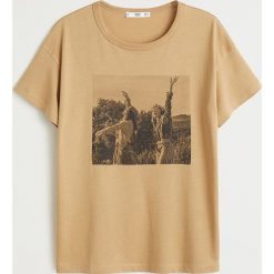 Mango - T-shirt Hippie. Pomarańczowe bluzki damskie Mango, s, z nadrukiem, z bawełny, z okrągłym kołnierzem. Za 69,90 zł.