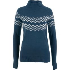 Swetry klasyczne damskie: Sweter bonprix ciemnoniebiesko-biel wełny