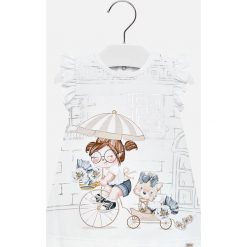 Mayoral - Sukienka dziecięca 68-98 cm. Białe sukienki dziewczęce Mayoral, z nadrukiem, z elastanu, casualowe, z krótkim rękawem, krótkie, mini, rozkloszowane. W wyprzedaży za 59,90 zł.